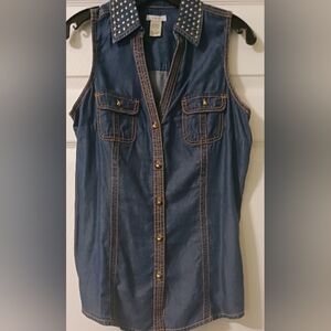 Cache Blue Denim Studded Sleeveless Top
